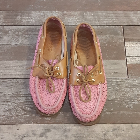 Sperry Pink and Brown Western Woven Leather Coastal Cowgirl Shoes Size 7 - Picture 2 of 9
